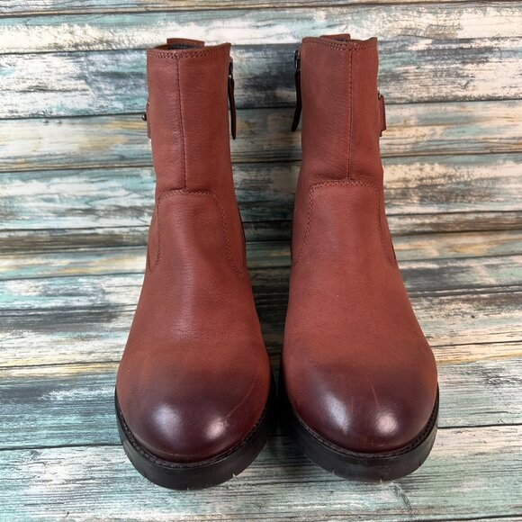 Earth Ankle Boot Womens 11M Brown Leather Zip Block Heel Casual Burnished Toe - Picture 3 of 12